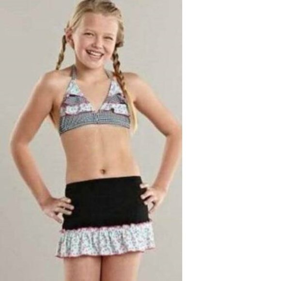 *Swimsuit Candies sz 16 Black Green 3 Pc Bikini Bottoms, Skirt & Coverup Girls - Picture 1 of 7